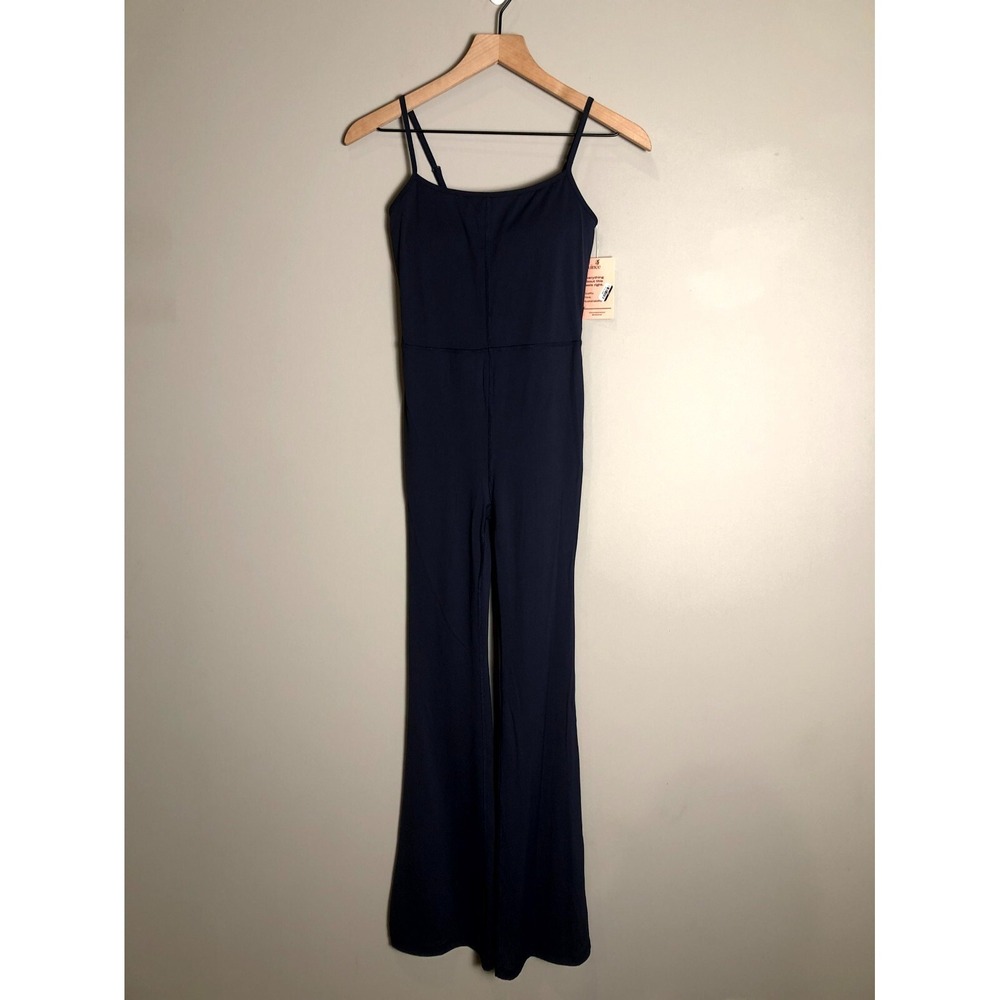 NWT Quince Womens Deep Navy Blue Spaghetti Strap Ultra-Form Flare Jumpsuit Sz XS